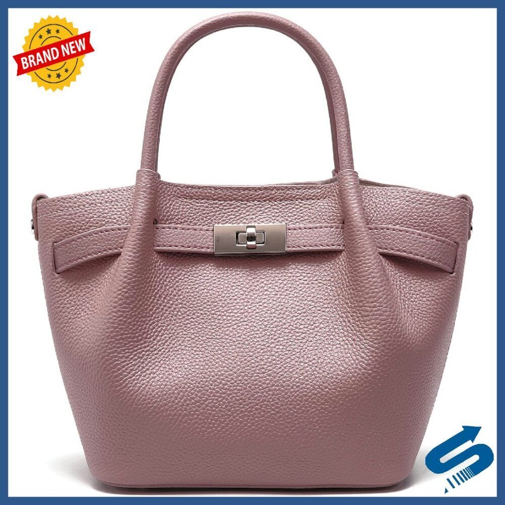 Genuine Leather Bucket Bag Crossbody Tote with Metal Base